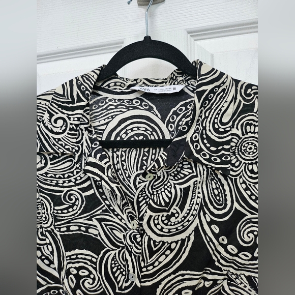 Zara Black High Contrast Paisley Print Flared Skirt Mini Long Sleeve Dress - Picture 4 of 12